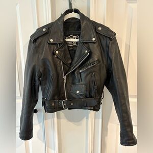 First Genuine Leather Black Biker Jacket